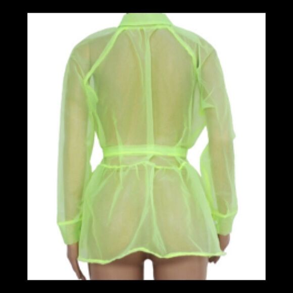 NW/OT! Sheer Mesh LimeGreen Belted Outerwear! - Picture 3 of 6